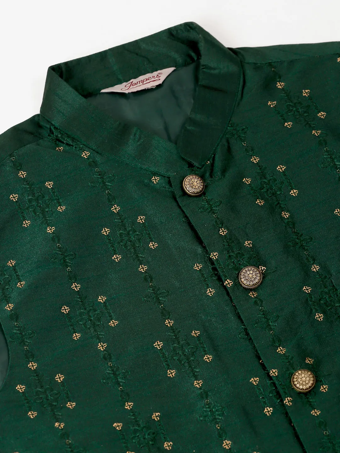 Men's Green Embroidered Woven Nehru Jackets ( Jowc 4044 Green ) - Virat Fashions