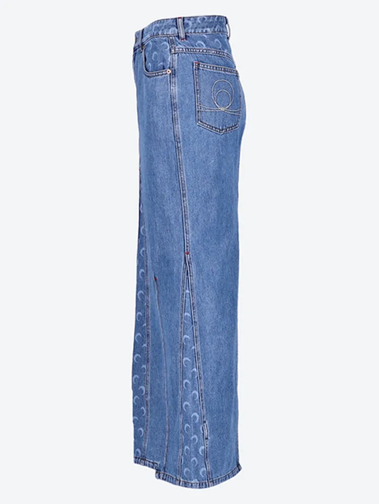 Moon laser denim long skirt
