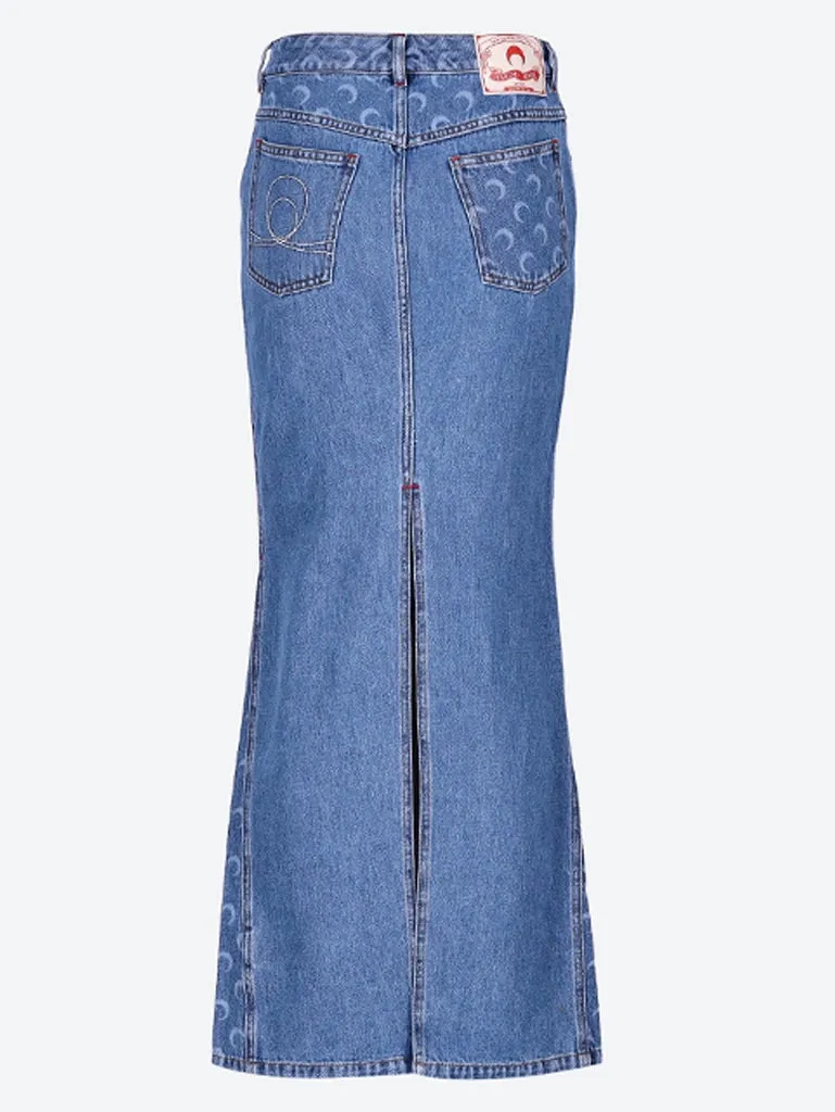 Moon laser denim long skirt