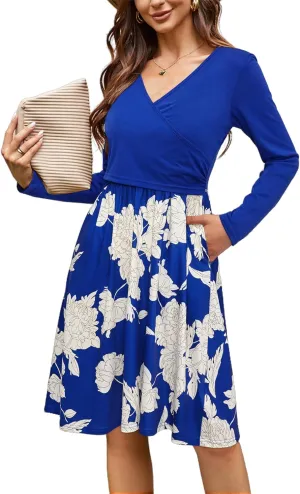 OUGES Womens 2025 V-Neck Maternity Dresses Nursing Breastfeeding Baby Shower Dress