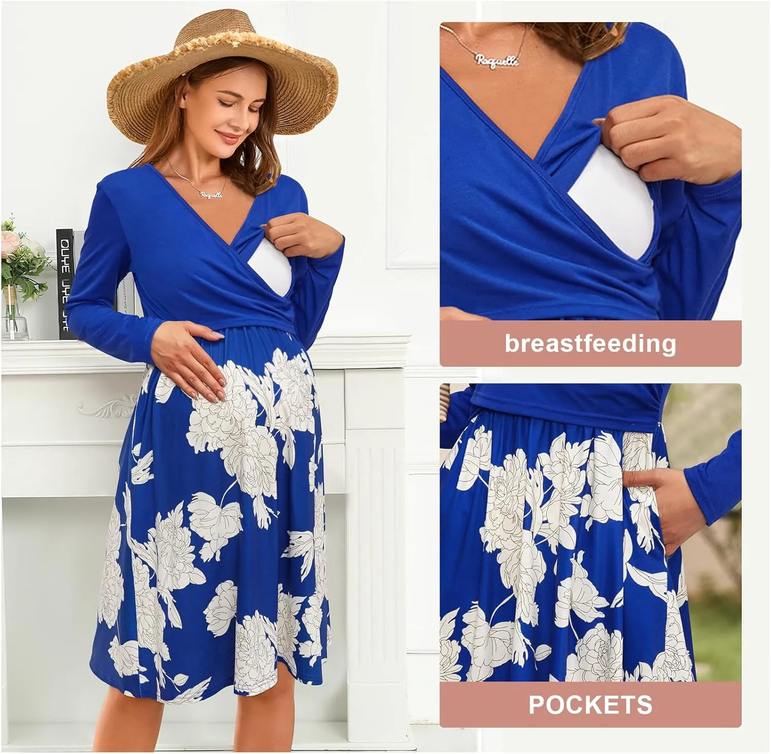 OUGES Womens 2025 V-Neck Maternity Dresses Nursing Breastfeeding Baby Shower Dress