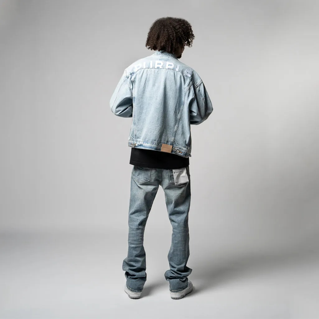 Purple Brand Denim Oversized Jacket - Light Indigo Embroidered