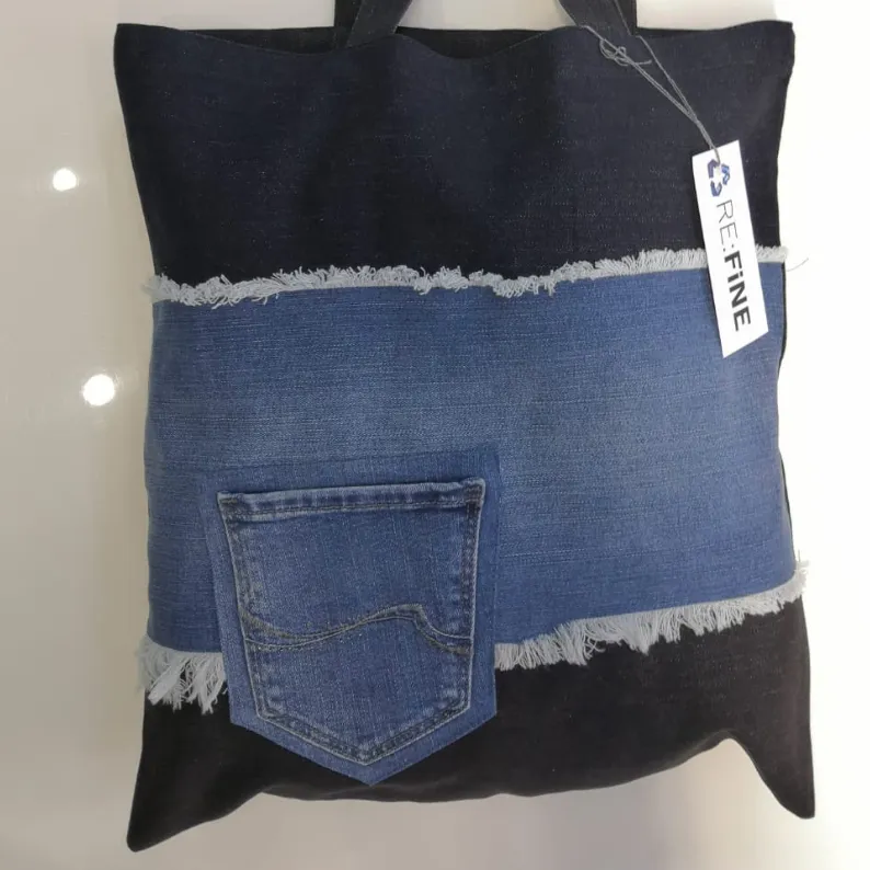 Refine Frayed Denim Embellished Pocket Tote 02