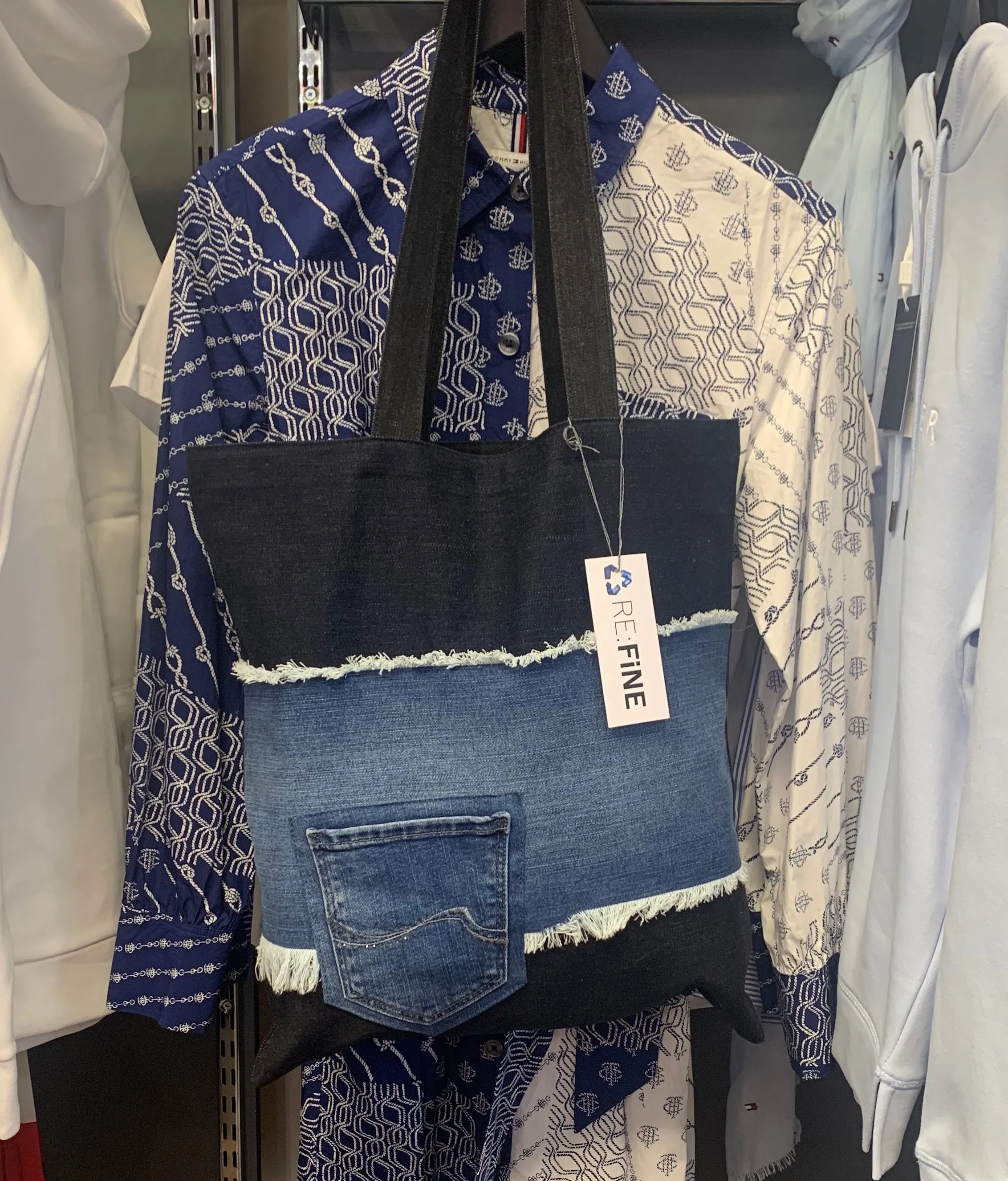 Refine Frayed Denim Embellished Pocket Tote 02