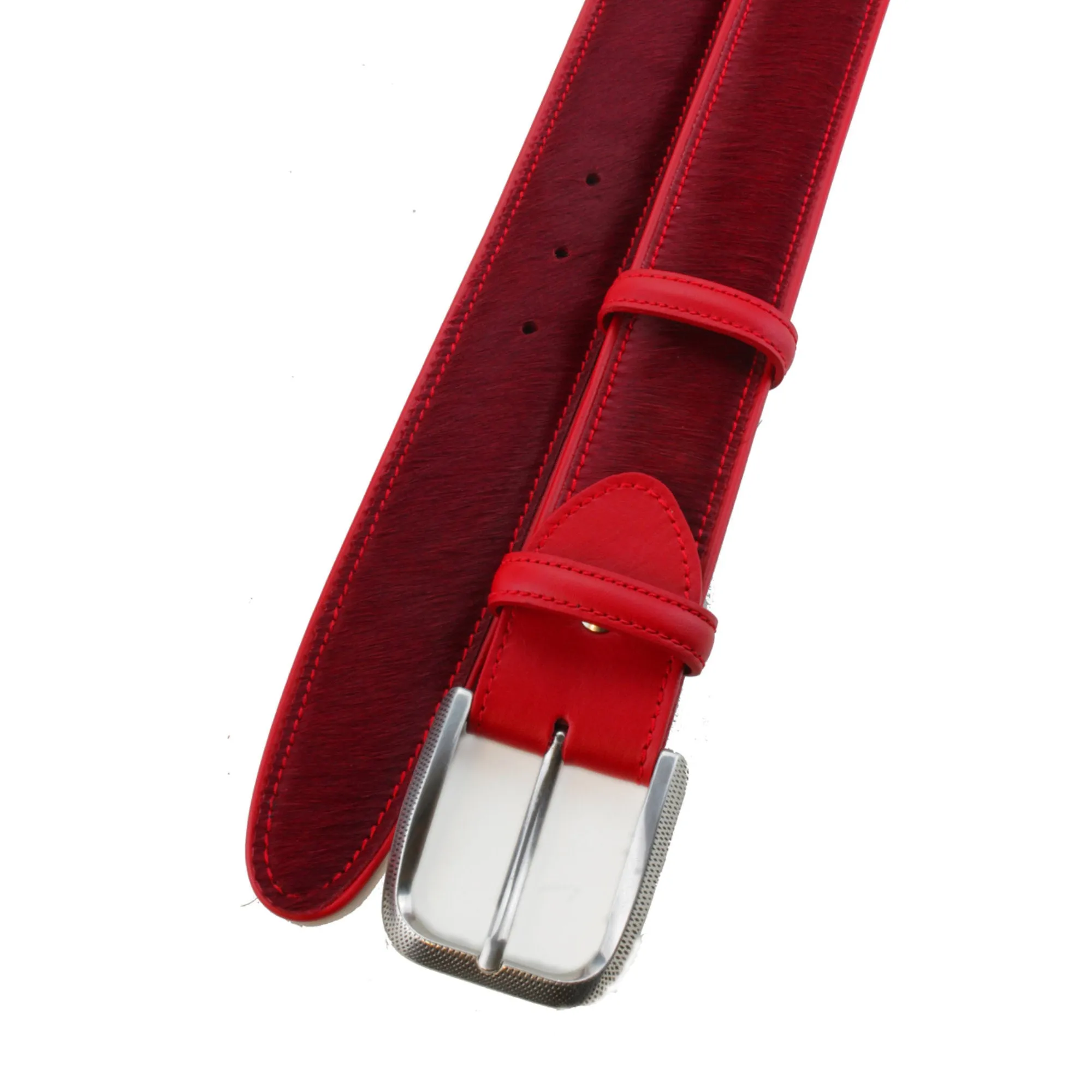 Scarlet Pony Hair Dimple Prong Belt