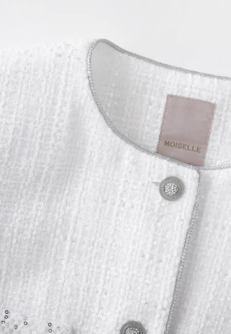 Sequin Detail Patch-pocket Tweed Jacket