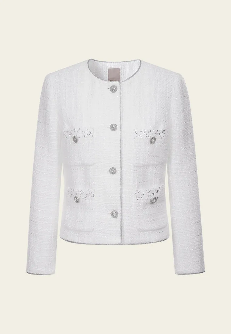 Sequin Detail Patch-pocket Tweed Jacket