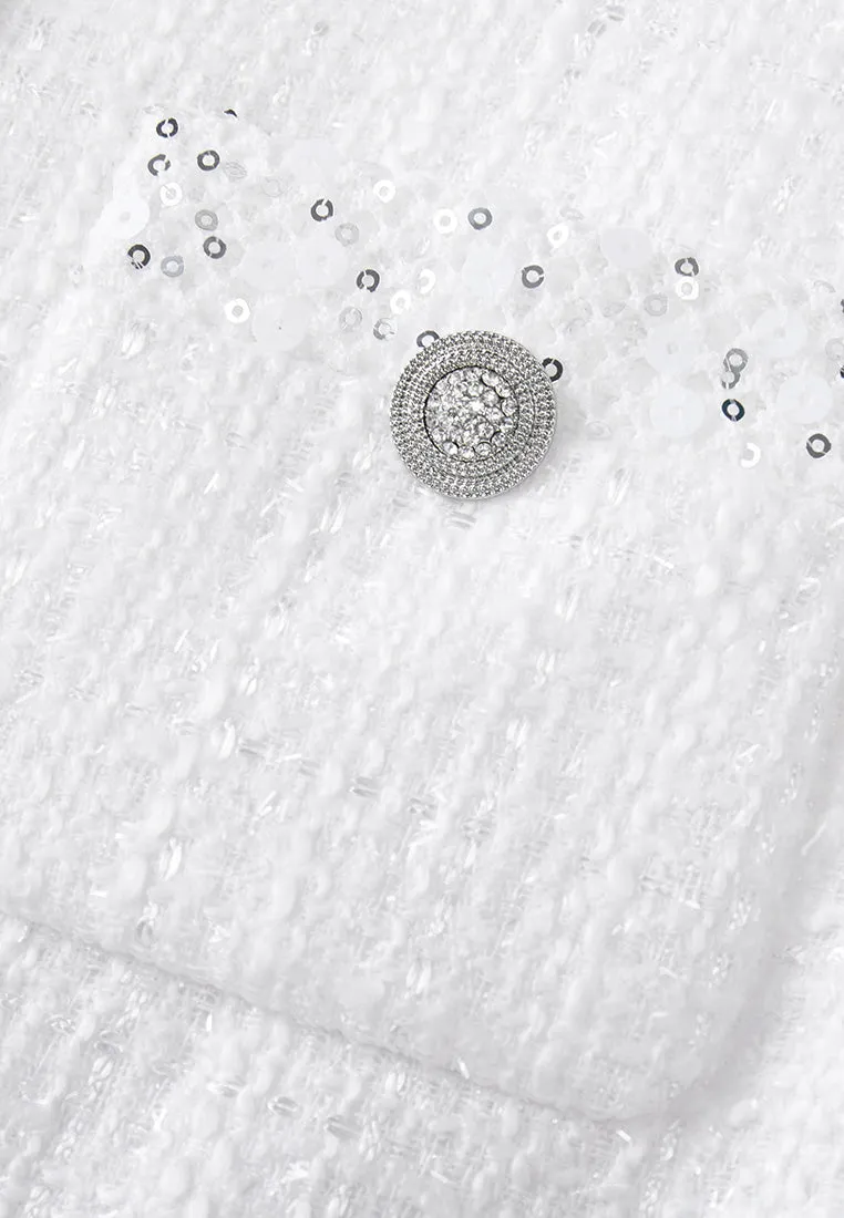 Sequin Detail Patch-pocket Tweed Jacket