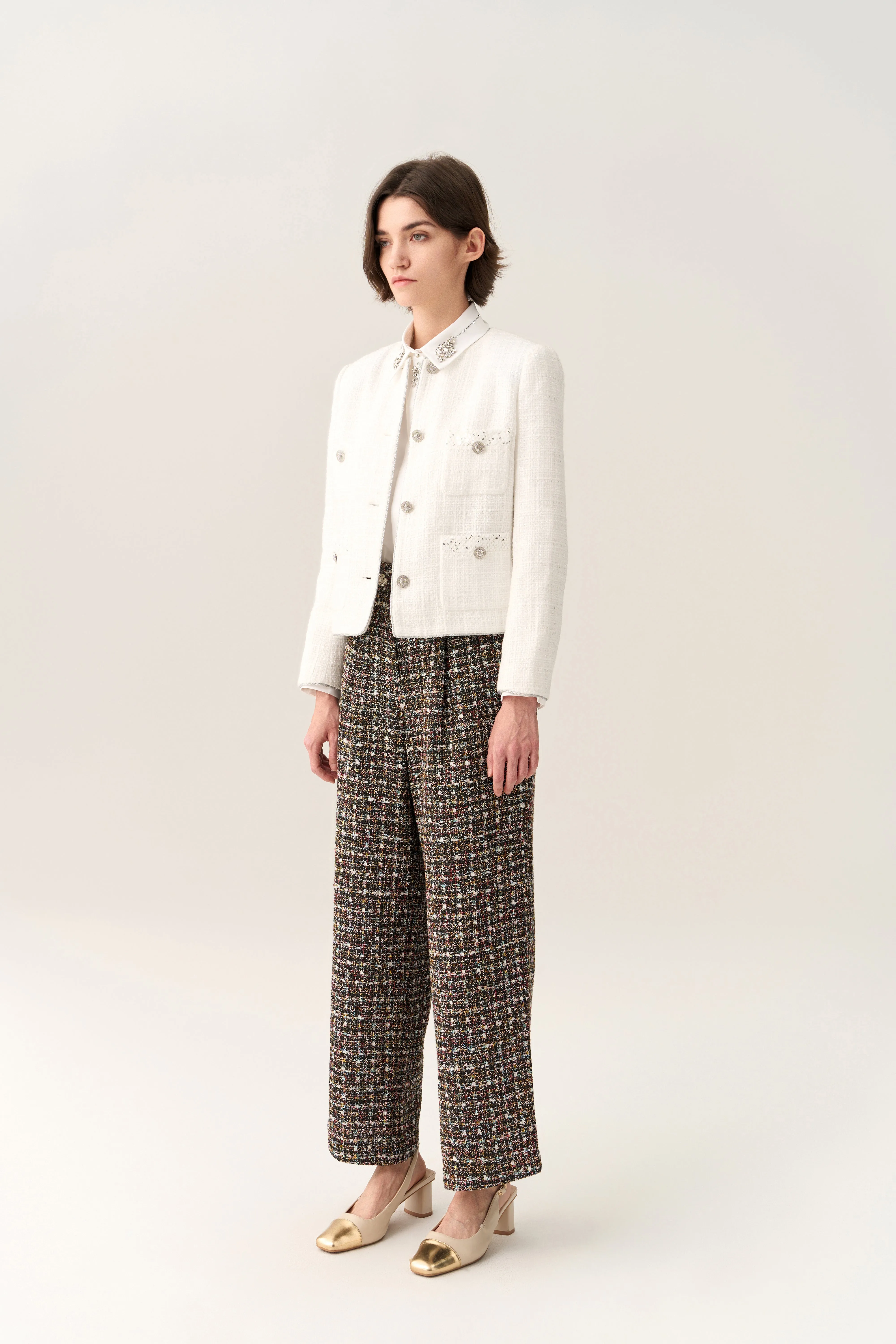 Sequin Detail Patch-pocket Tweed Jacket