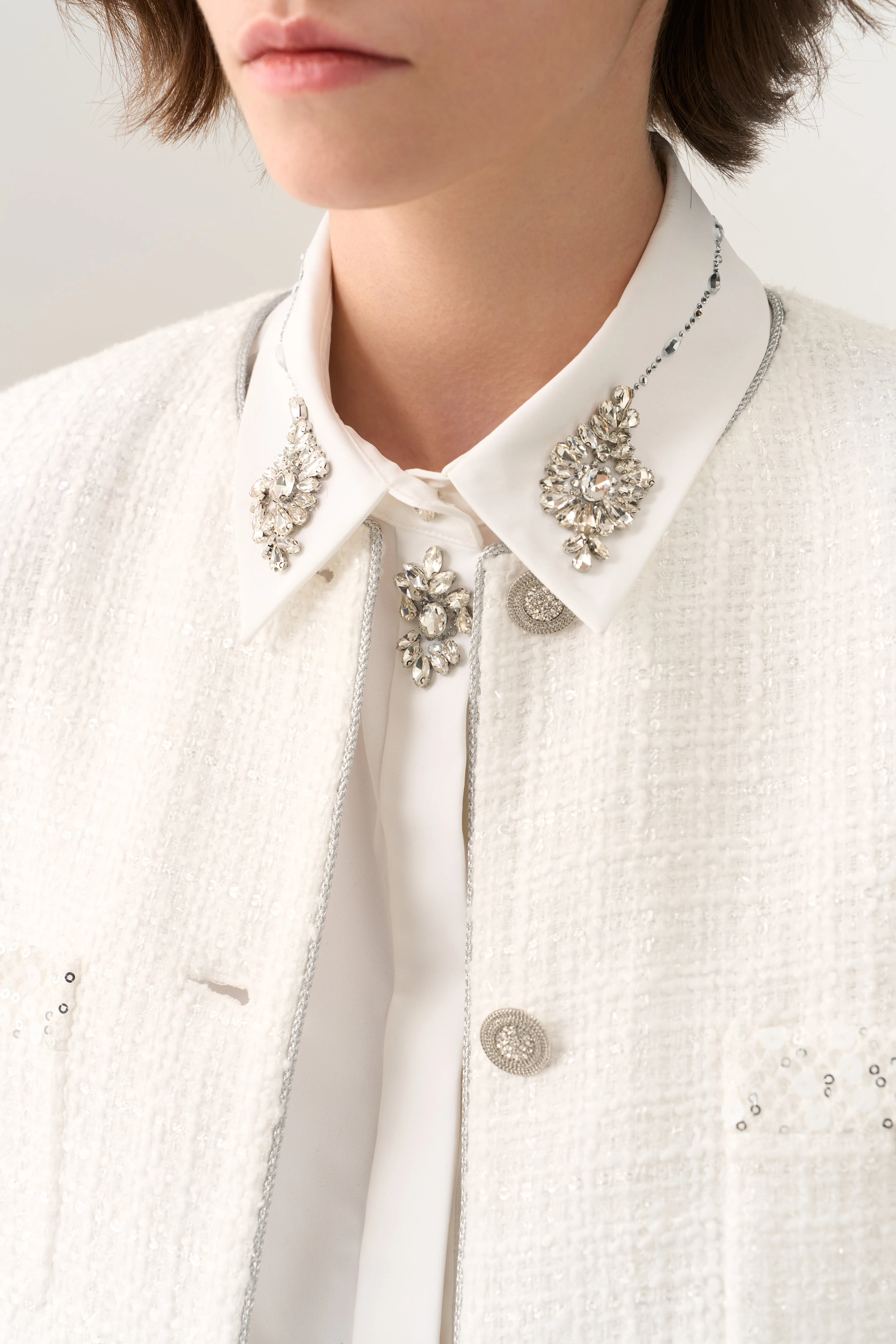 Sequin Detail Patch-pocket Tweed Jacket