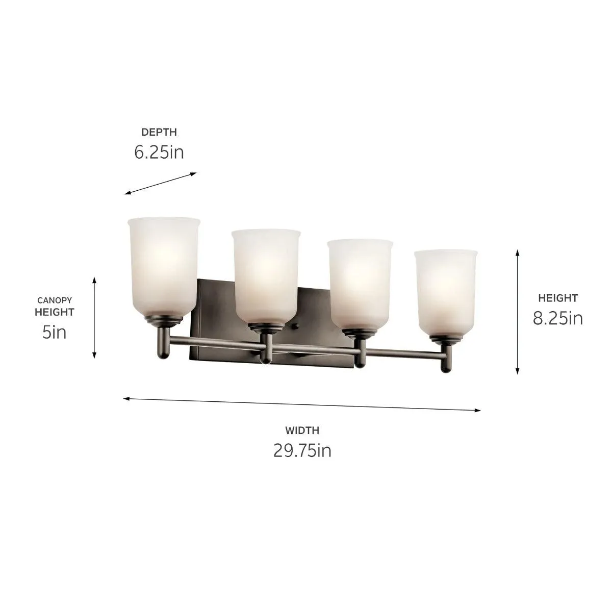 Shailene 30 In 4-Lights Bathroom Vanity Light With Clear Satin Etched Glass, Bronze Finish