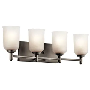 Shailene 30 In 4-Lights Bathroom Vanity Light With Clear Satin Etched Glass, Bronze Finish