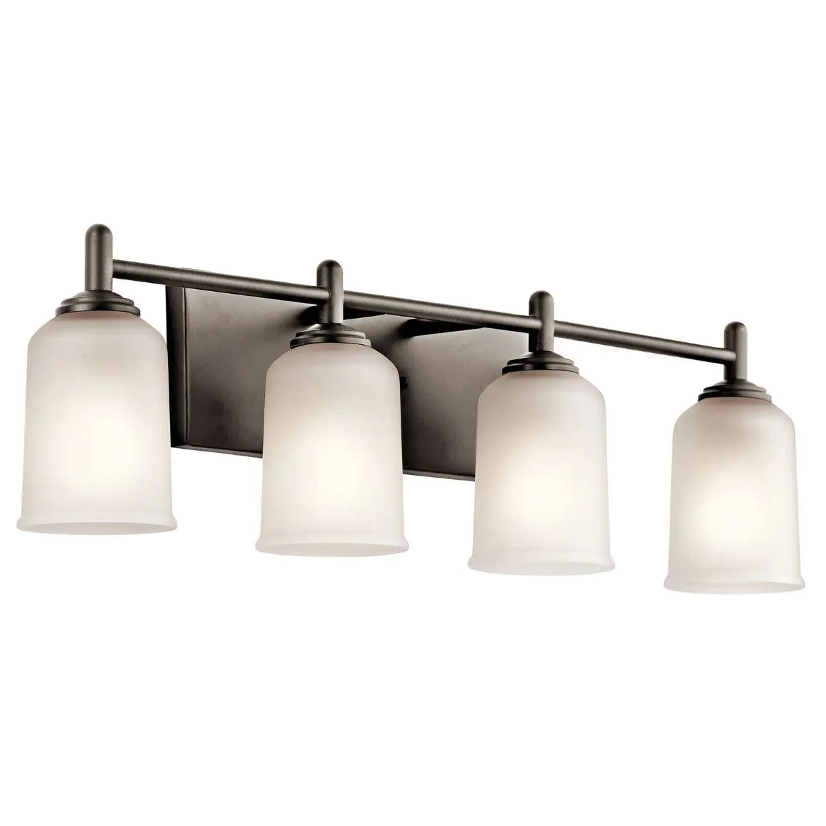 Shailene 30 In 4-Lights Bathroom Vanity Light With Clear Satin Etched Glass, Bronze Finish