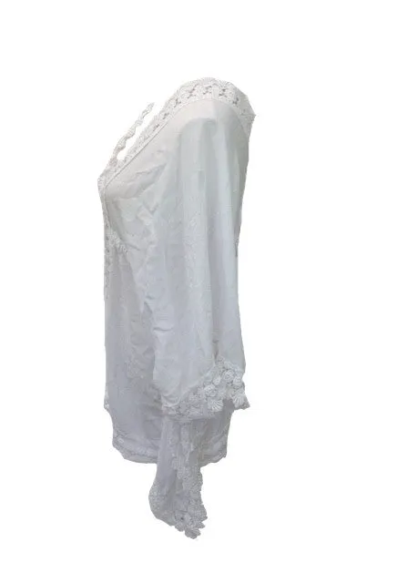 Sienna Lace Cotton Kimono in White Made In Italy By Feathers Of Italy One Size