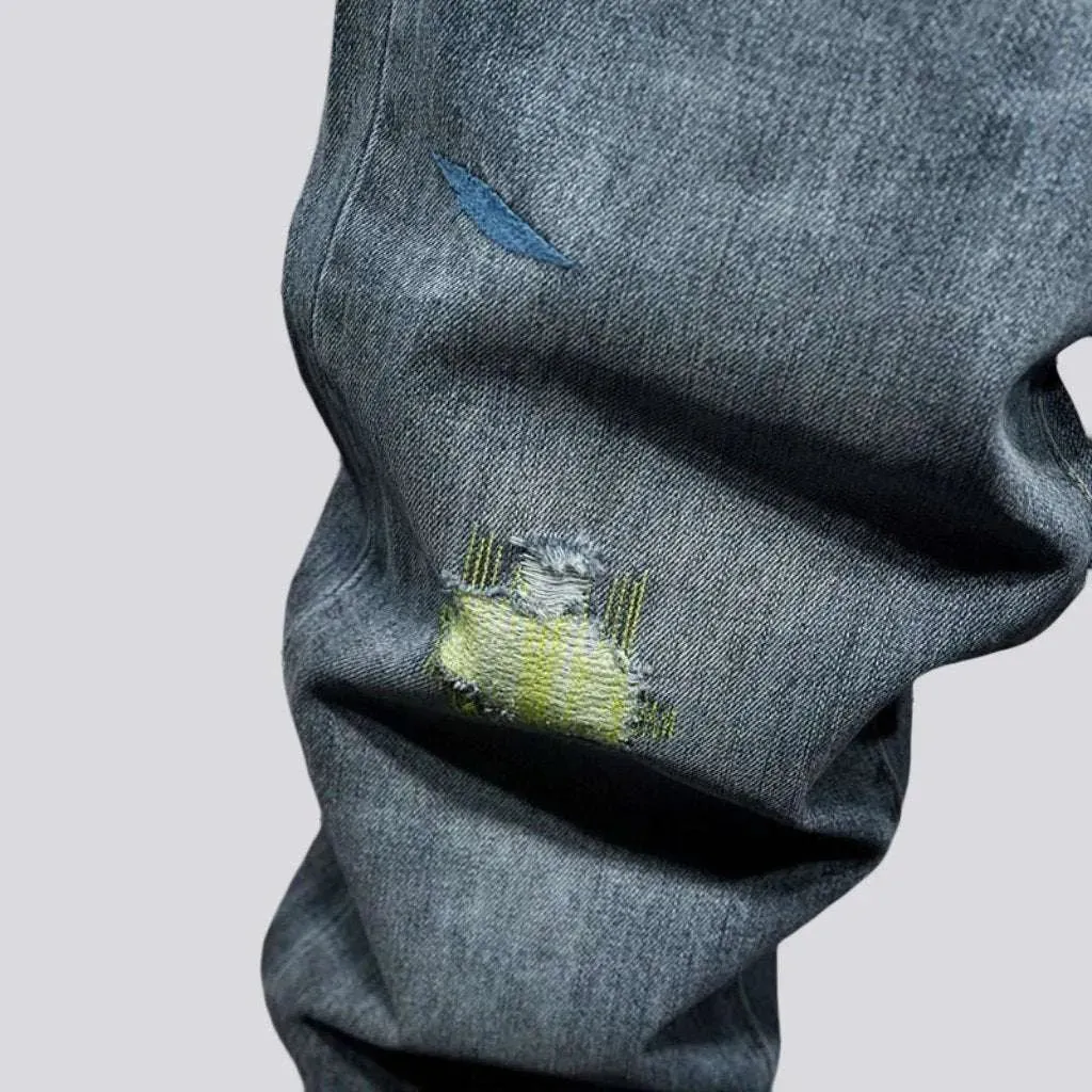 Slightly men's embroidered jeans