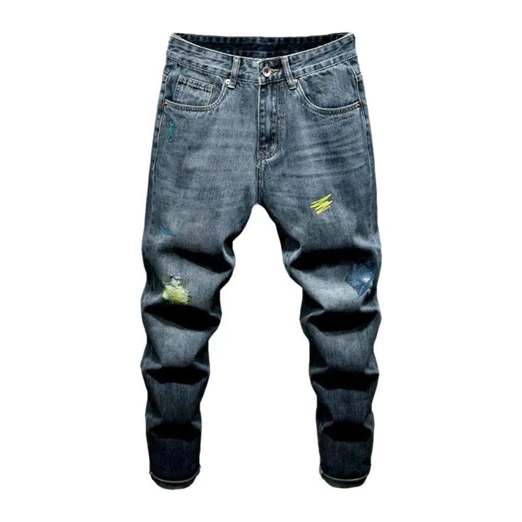 Slightly men's embroidered jeans