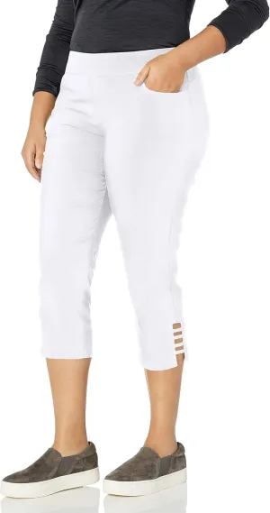 SLIM-SATION Women's Plus Size Pull on Solid Crop with Real Front & Back Pockets & Straps