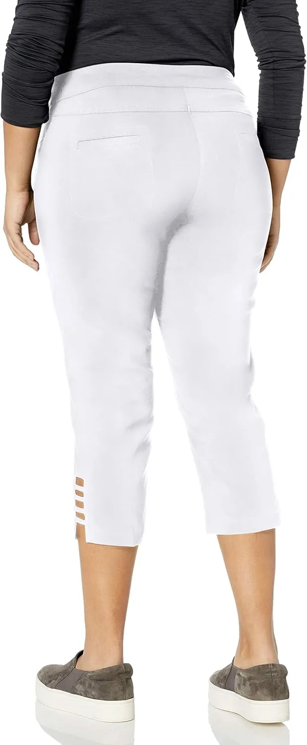 SLIM-SATION Women's Plus Size Pull on Solid Crop with Real Front & Back Pockets & Straps