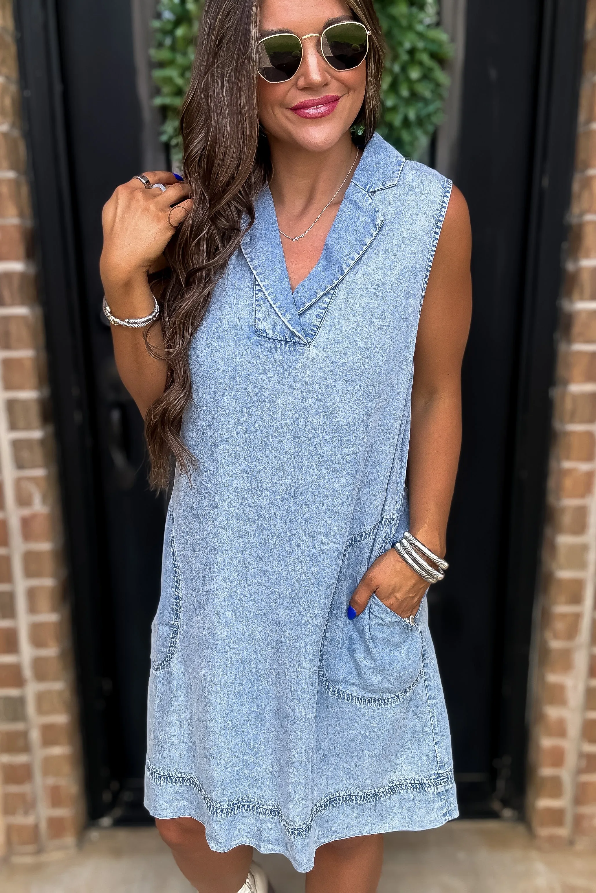Stay Close Light Wash Denim Dress