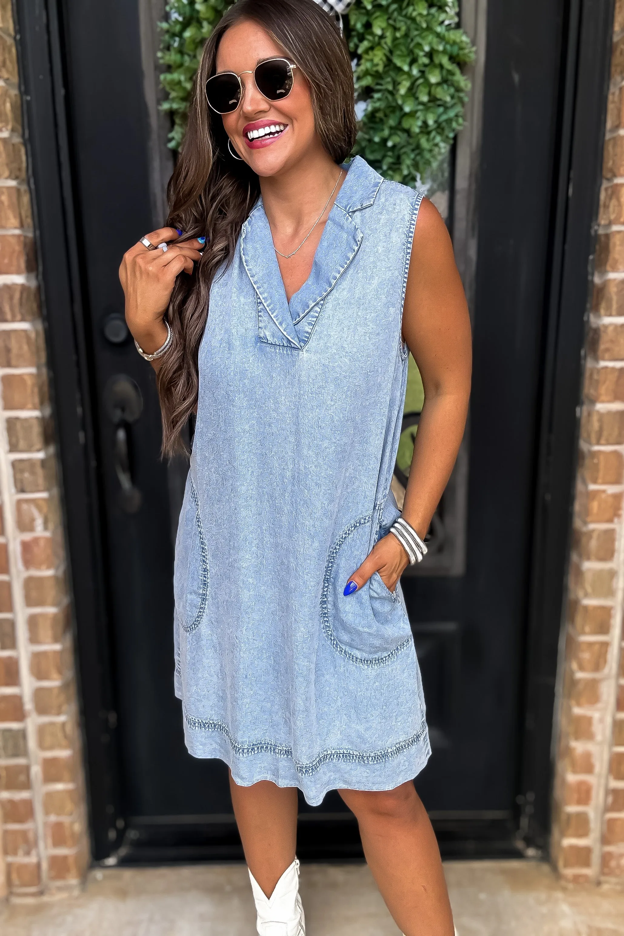 Stay Close Light Wash Denim Dress
