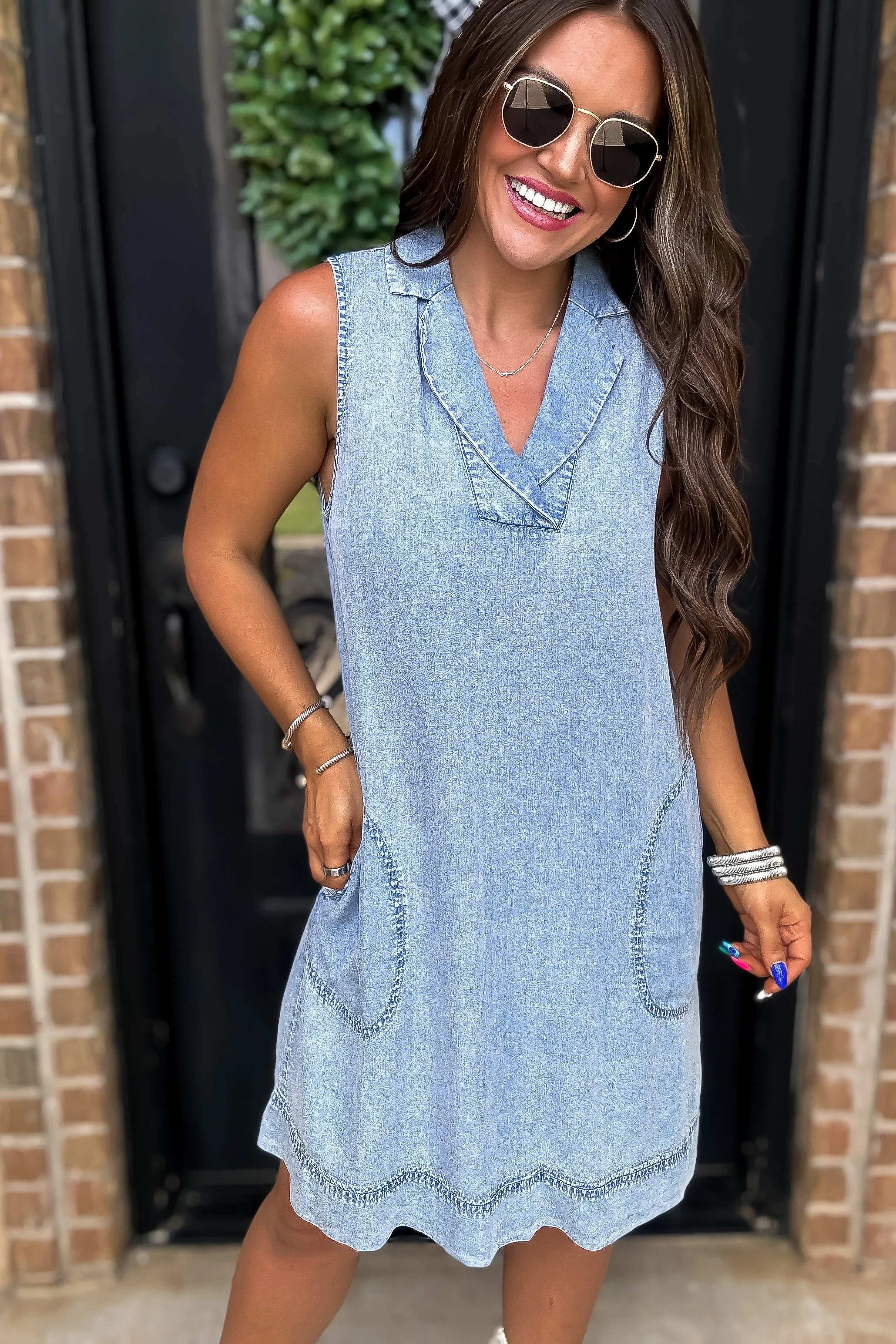 Stay Close Light Wash Denim Dress