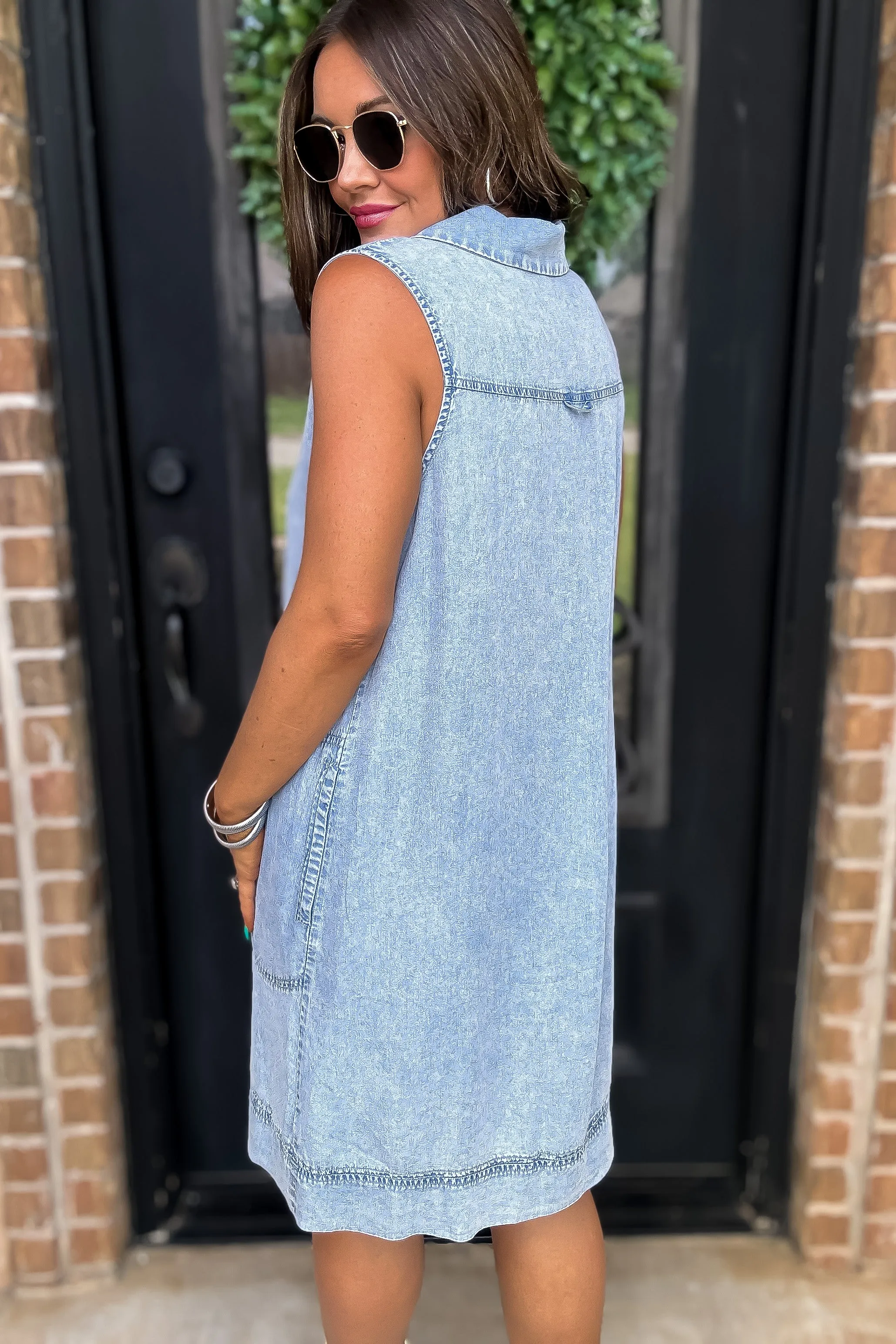 Stay Close Light Wash Denim Dress