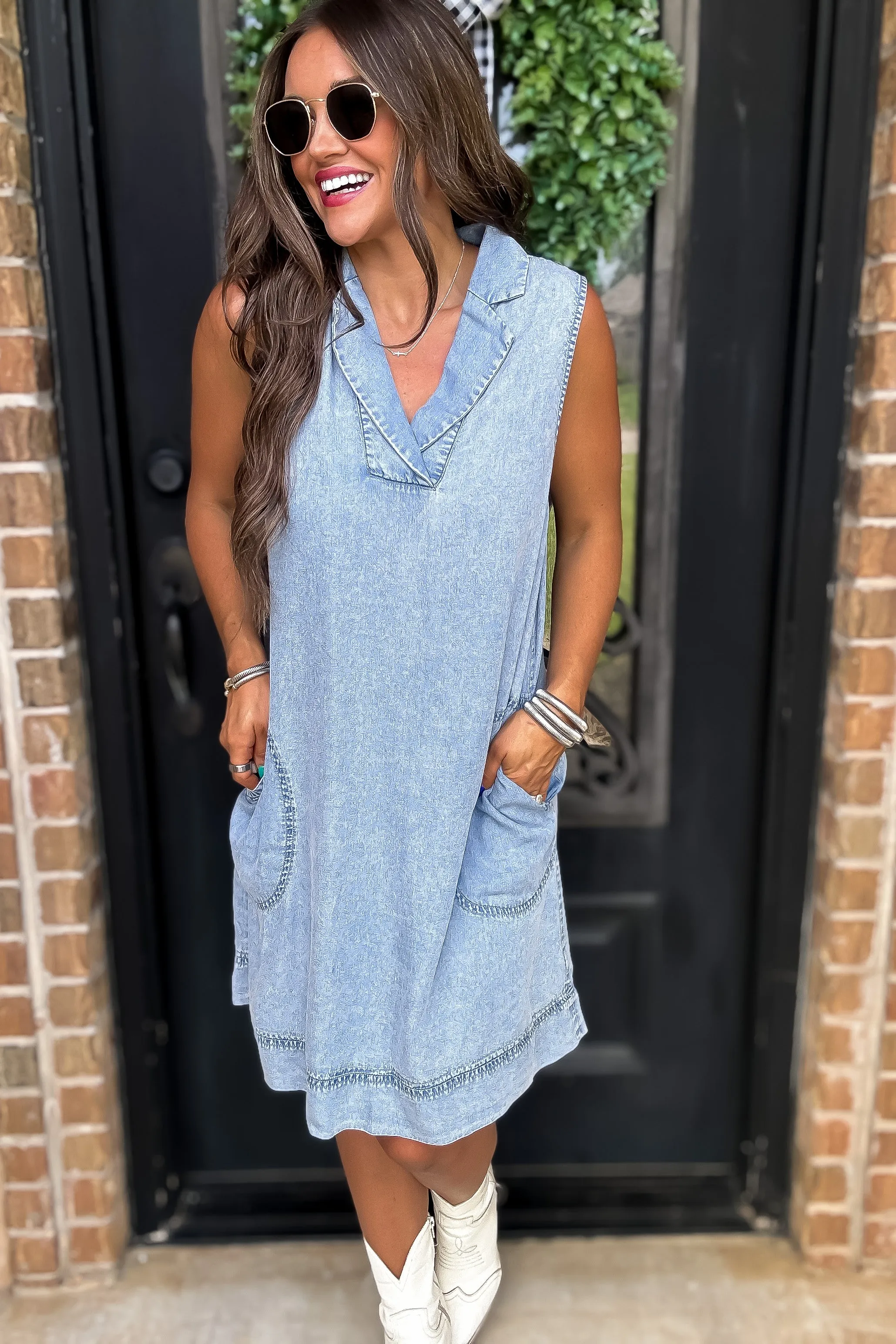 Stay Close Light Wash Denim Dress