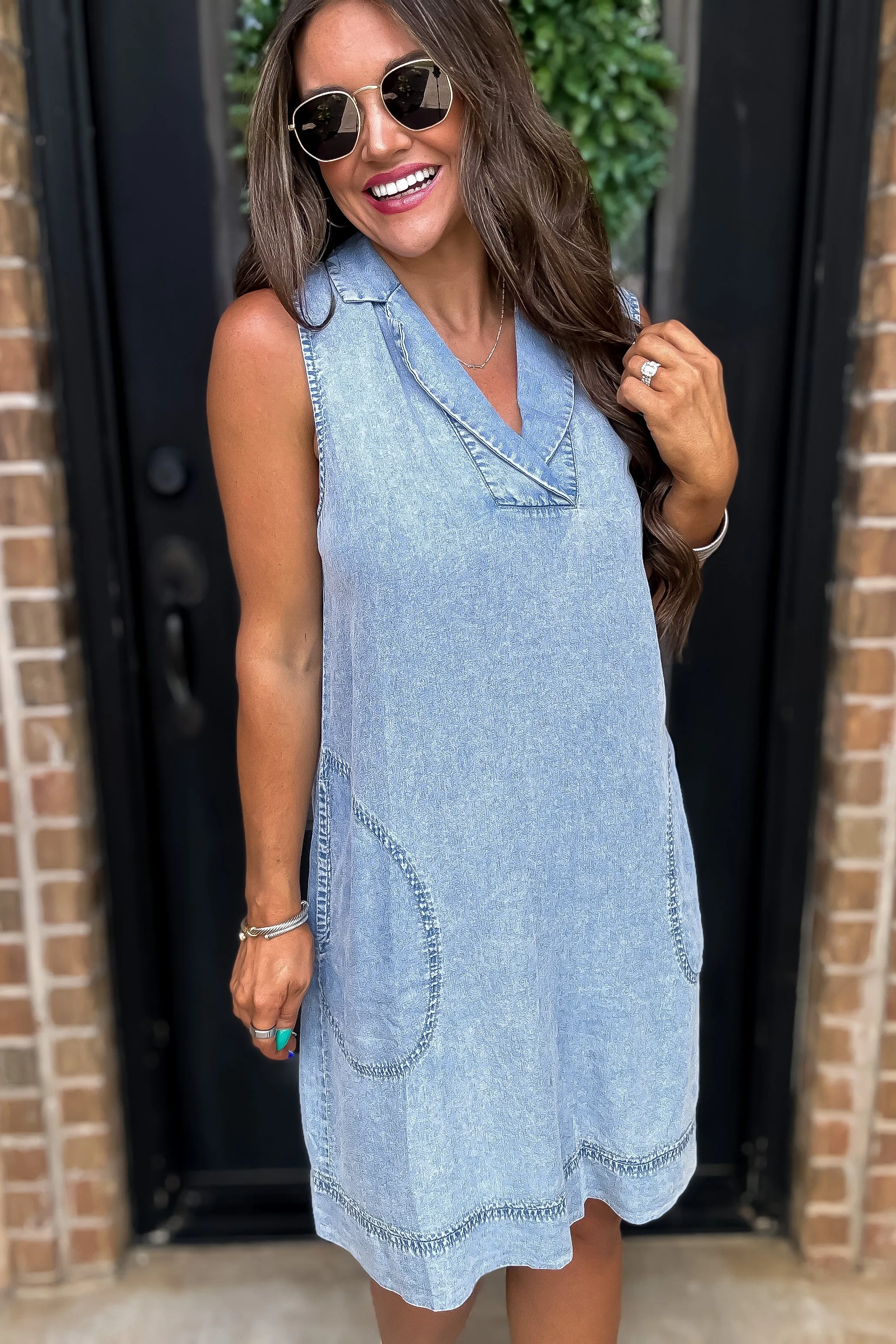 Stay Close Light Wash Denim Dress