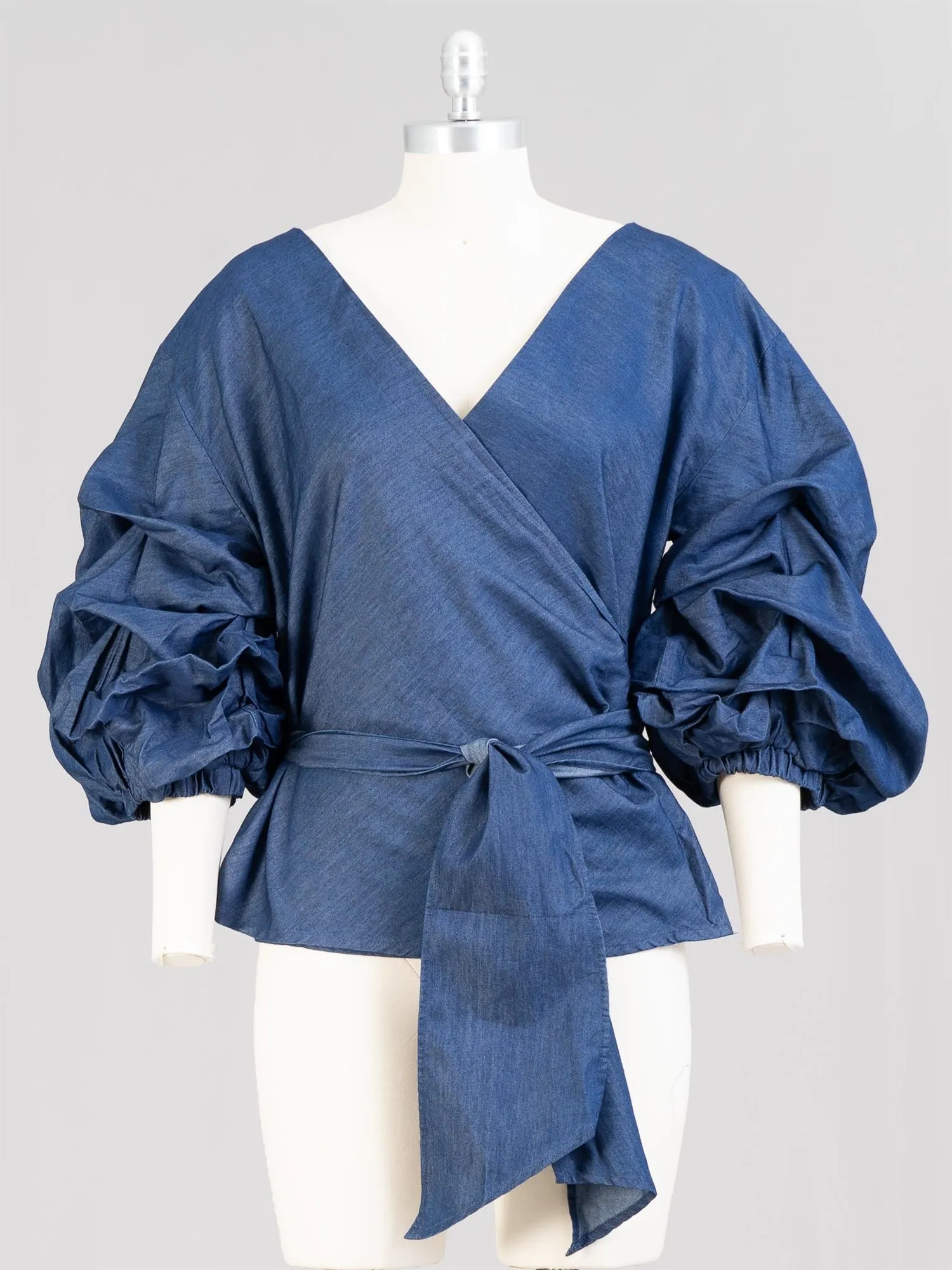 Step in Style AA18804D Denim Wrap Top