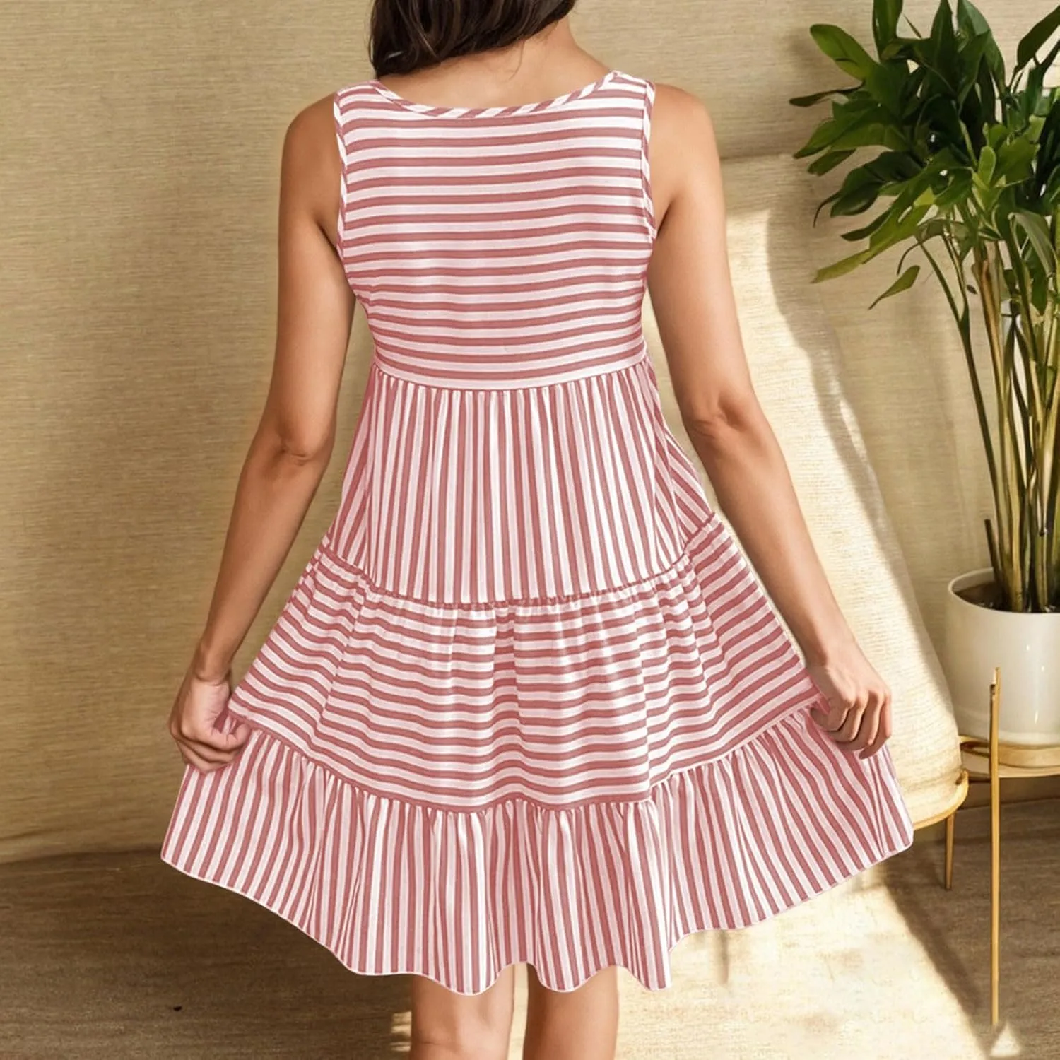 Summer Dresses for Women Adjustable Spaghetti Strap Beach Vacation Casual Cute Sundresses Layered Halter Dress S-2XL