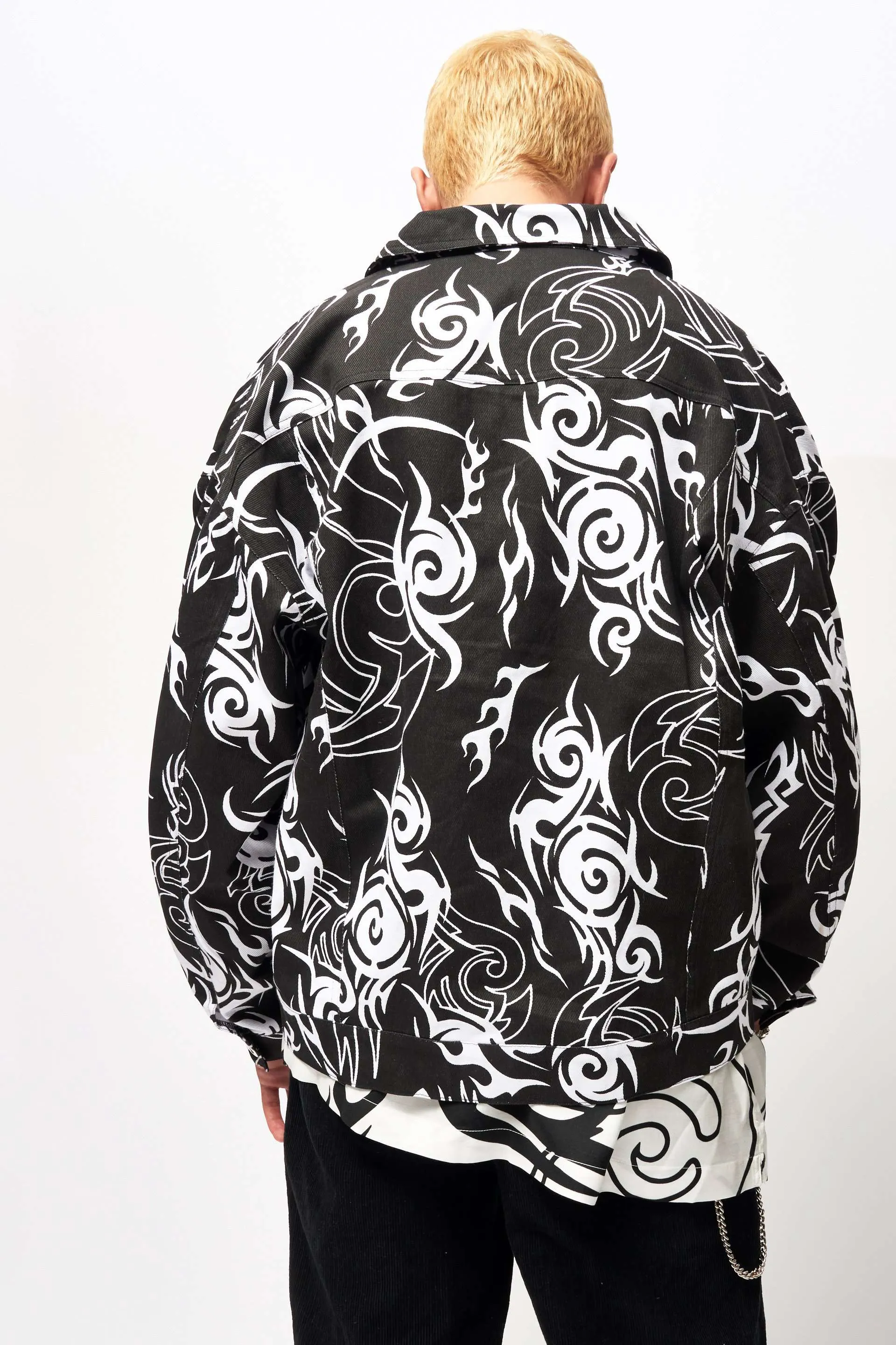 Tribal Print Denim Jacket