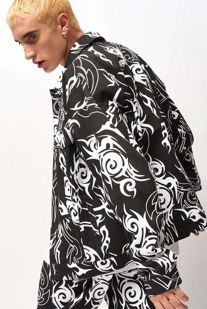 Tribal Print Denim Jacket