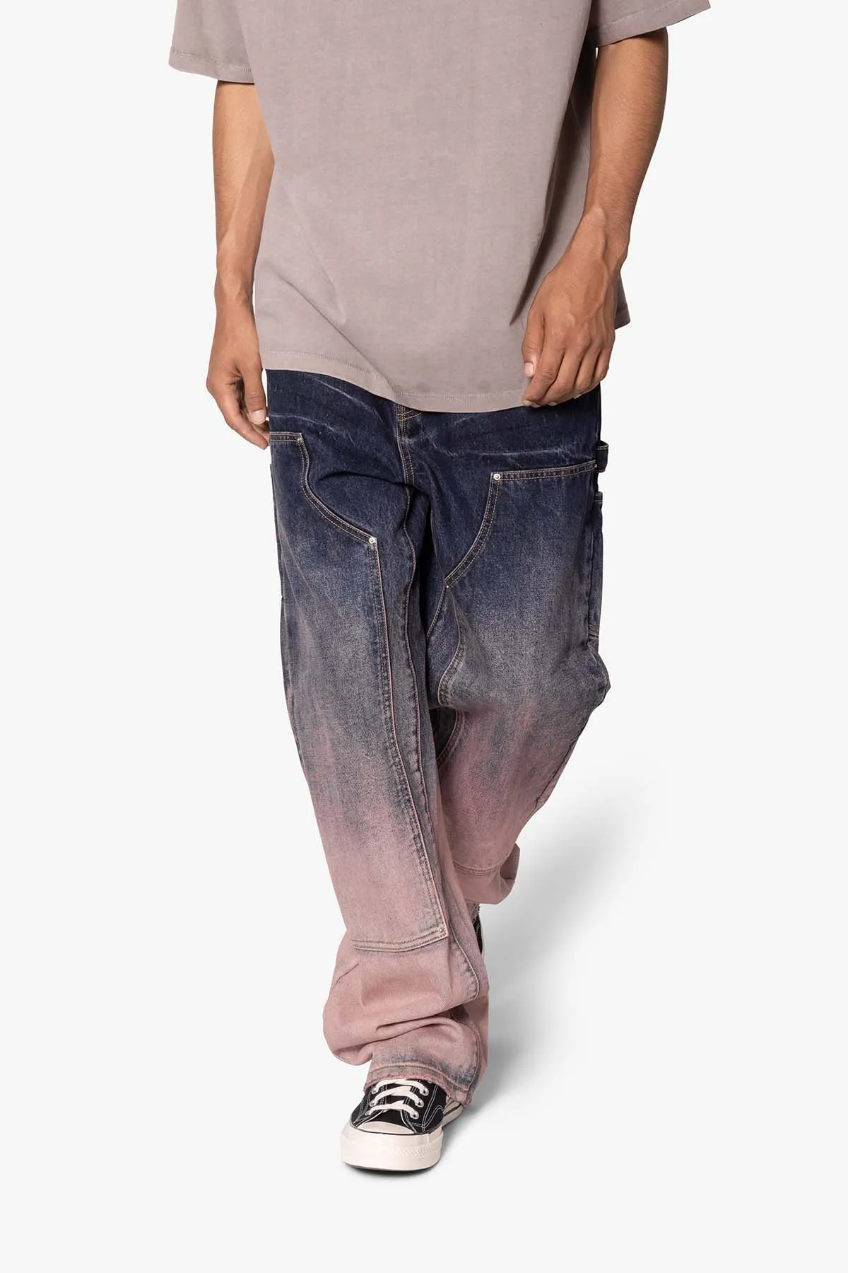 Ultra Baggy Gradient Double Knee Denim - Blue/Pink