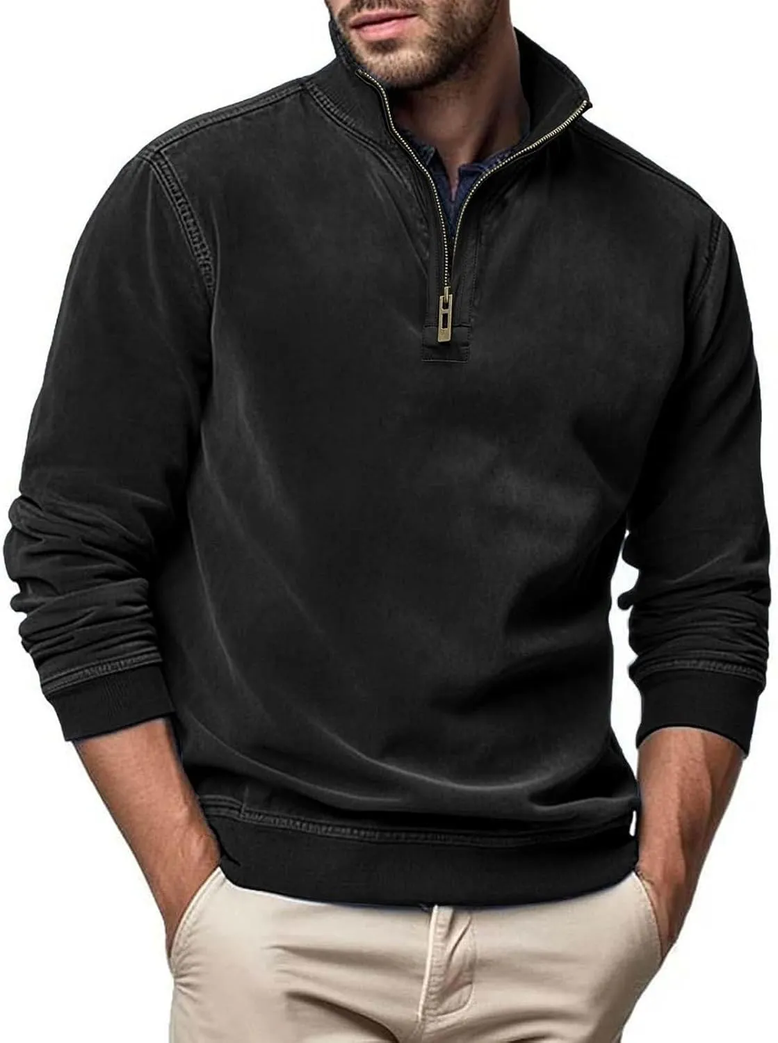 Velvet Sweatshirt Men Advantage Performance Mock Neck Thermal Long-Sleeve Quarter Zip Velour Sweaters Pullover Tops