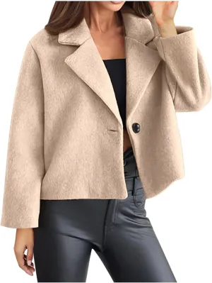 Women Cropped Pea Coat Winter Trendy Wool Blend Short Jacket Double Breasted Peacoat Open Front Trench Overcoats