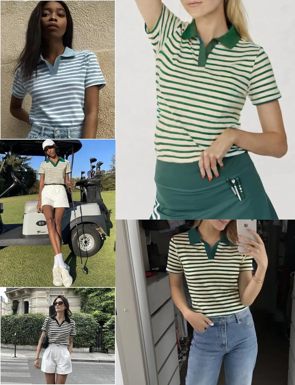 Women Striped Color Block Collar Shirts Golf Polo Cotton Blend Tops Short Sleeve T-Shirts Tennis Tee Summer Outfits