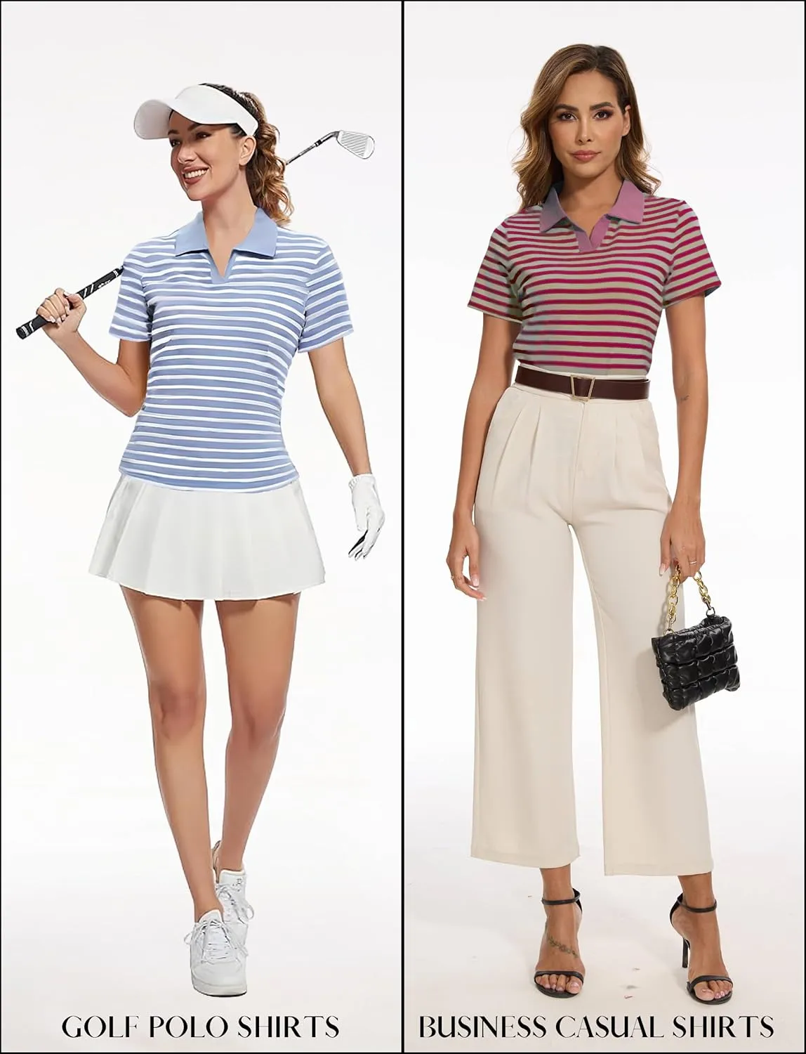 Women Striped Color Block Collar Shirts Golf Polo Cotton Blend Tops Short Sleeve T-Shirts Tennis Tee Summer Outfits