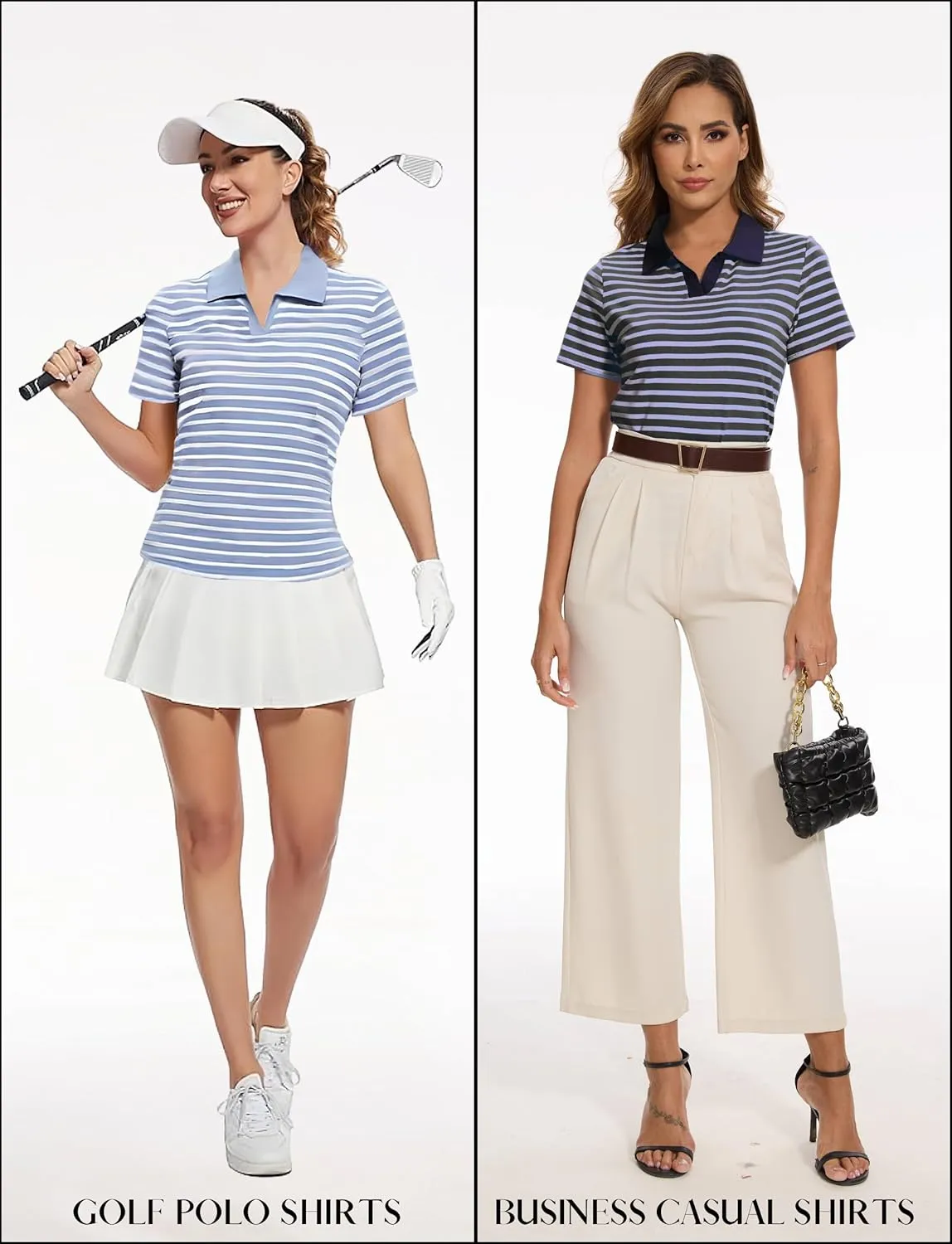 Women Striped Color Block Collar Shirts Golf Polo Cotton Blend Tops Short Sleeve T-Shirts Tennis Tee Summer Outfits