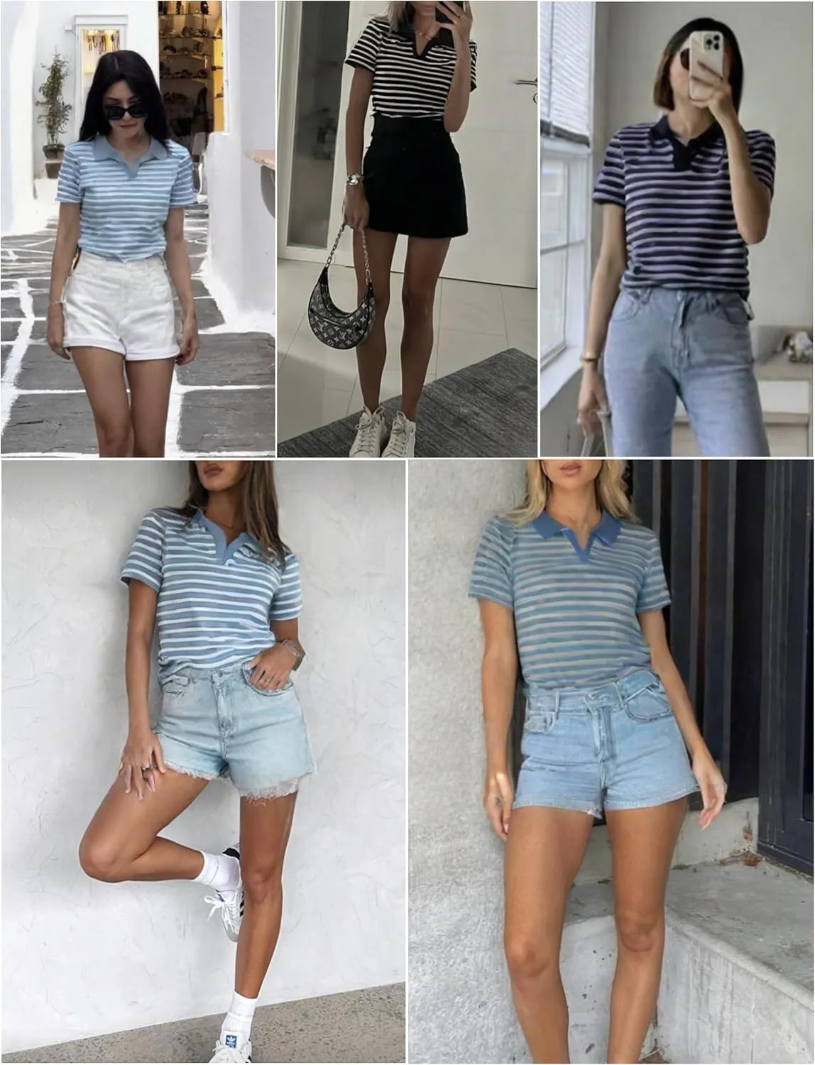 Women Striped Color Block Collar Shirts Golf Polo Cotton Blend Tops Short Sleeve T-Shirts Tennis Tee Summer Outfits
