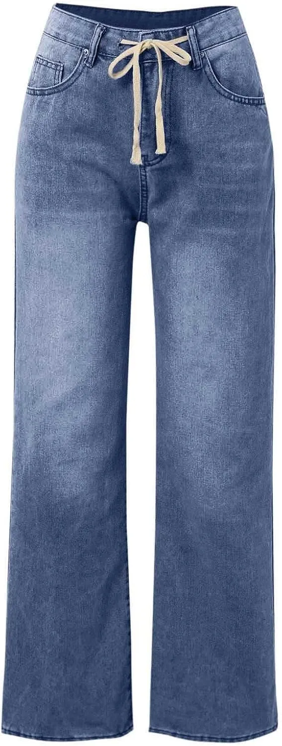 Women Sweatpant Jeans Sweatpants That Look Like Jeans High Waisted Stretchy Pull On Wide Leg Denim Pants with