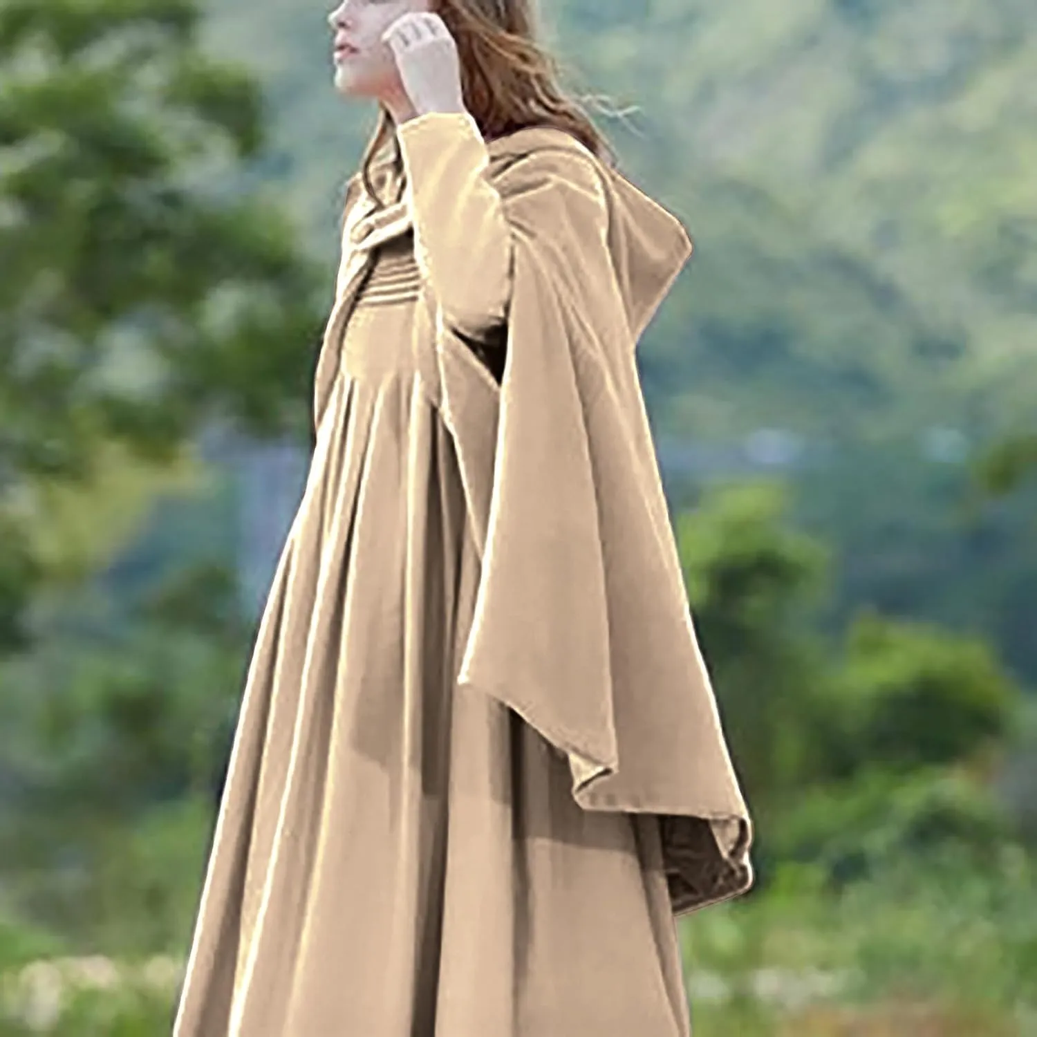 Women's Cloak Hood Wool-Blend Cape Coat Winter Cardigans Plus Size Thick Coat Solid/Classic Scotland Plaid Jackets