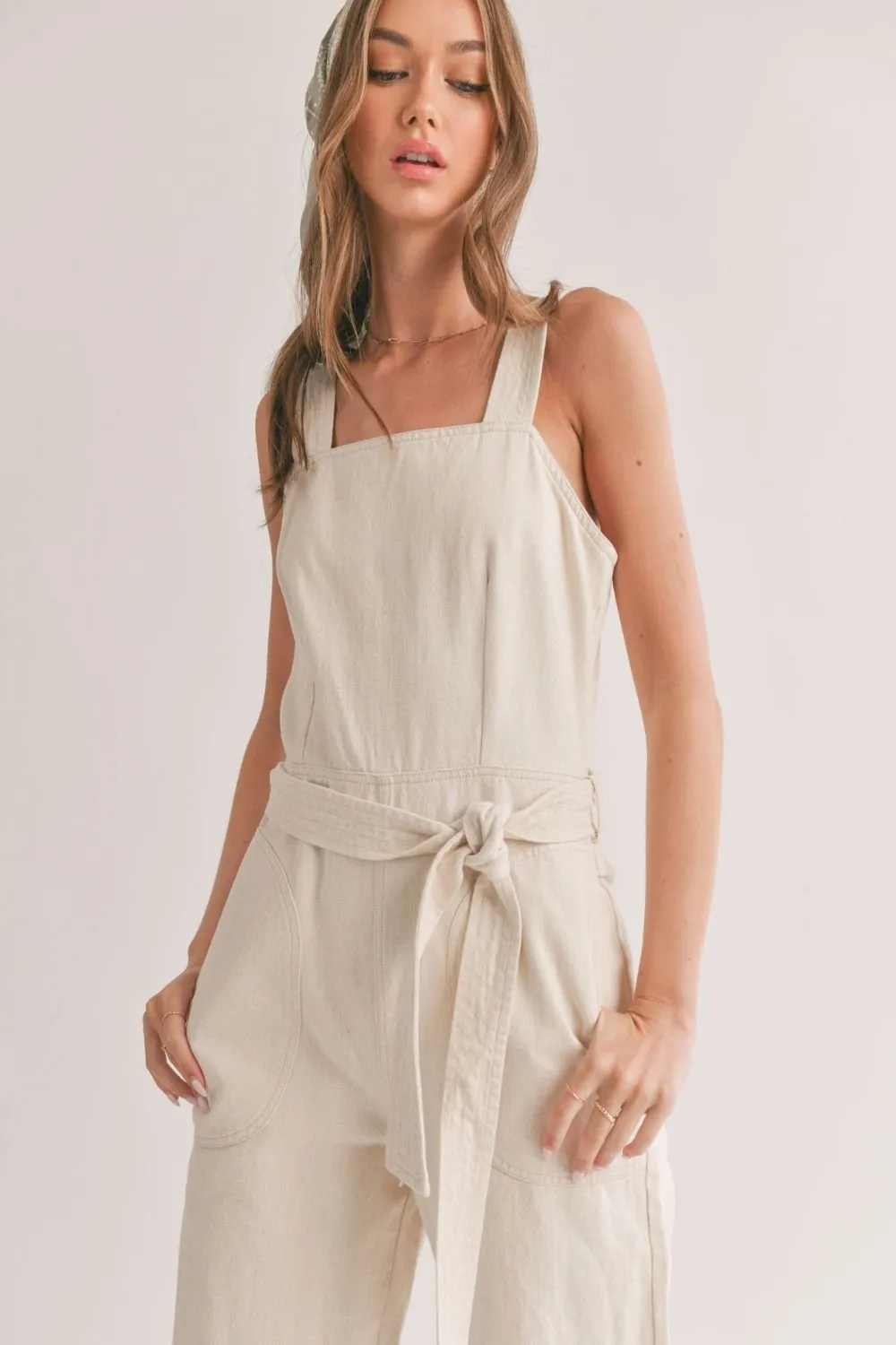 Women's Cotton Denim Overalls | Oatmeal