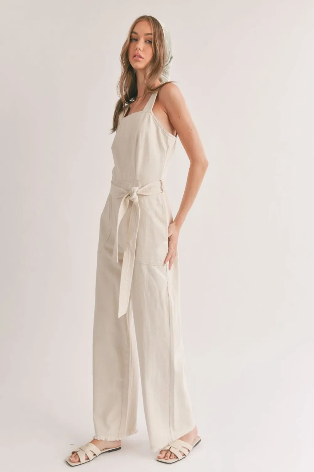 Women's Cotton Denim Overalls | Oatmeal
