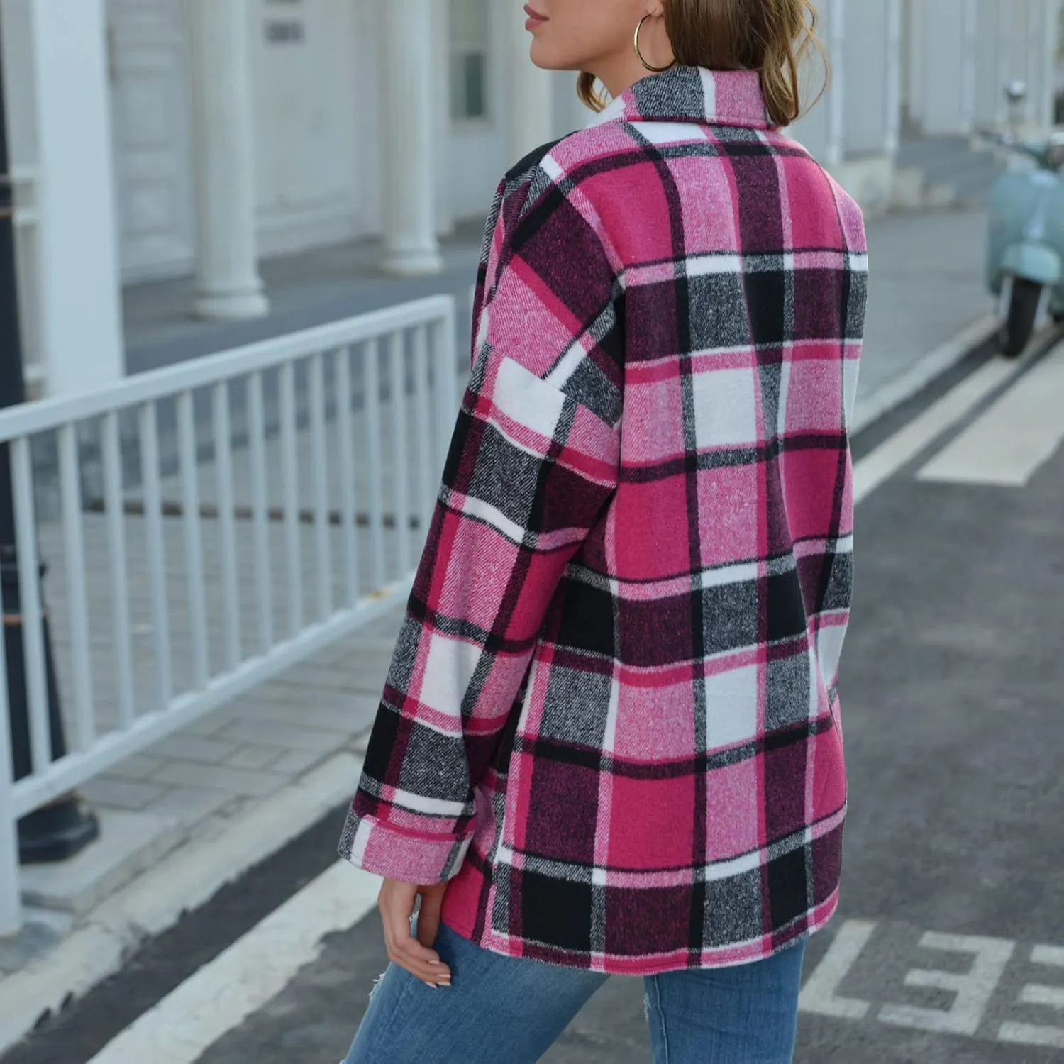 Women's Plus Size Flannel Plaid Shacket Jacket Button Down Long Sleeve Casual Coat Wool Blend Corduroy Coat