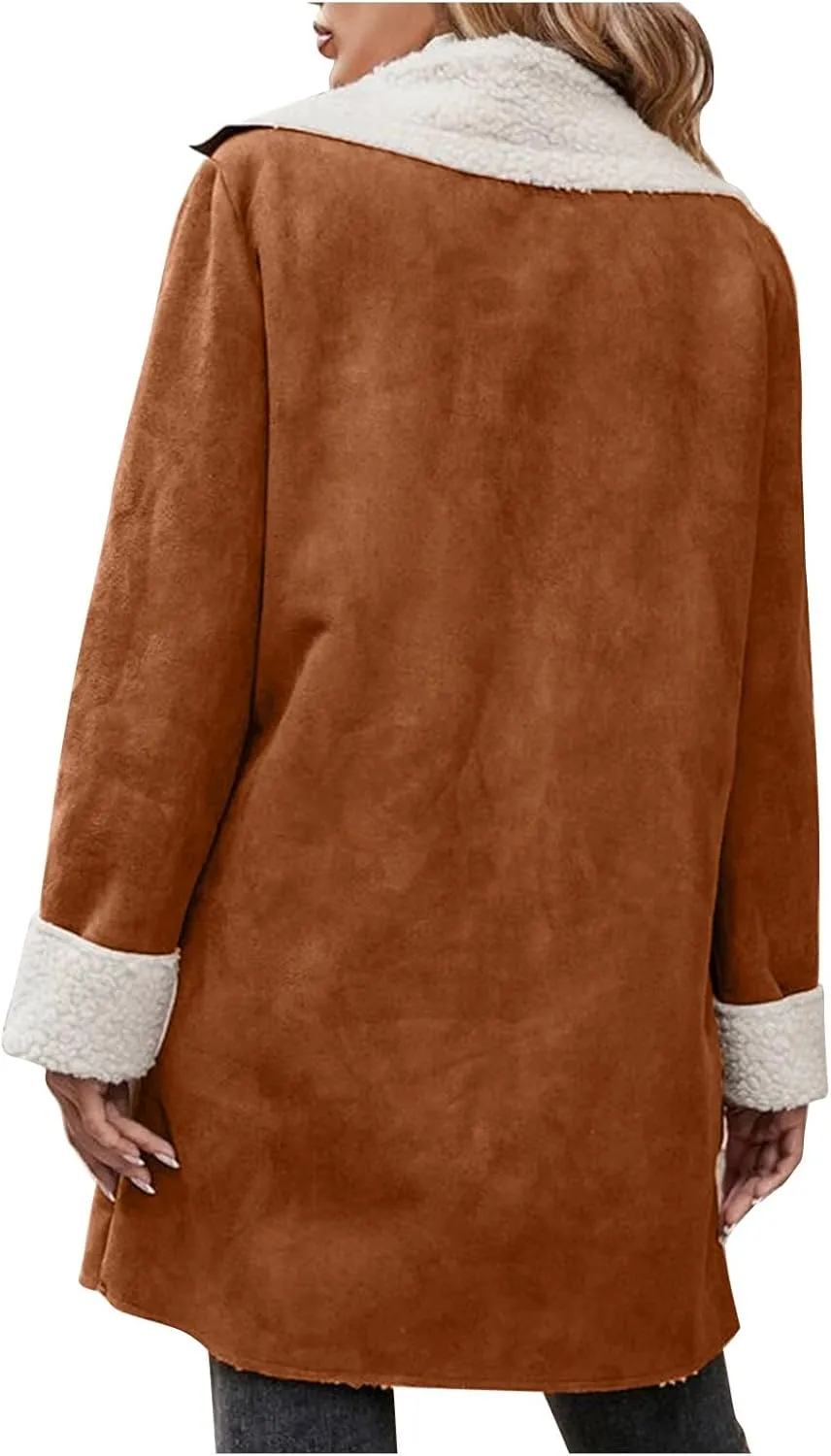 XUNRYAN Womens Trench Coat Long Suede Faux-Leather Jackets Winter Warm Sherpa Fleece Jackets Parka Overcoat Anorak Outerwear